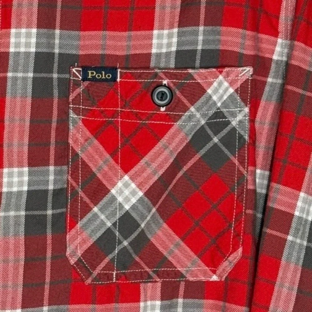 Polo Ralph Lauren Classic Fit Red Plaid Cotton Utility Shirt Pockets Cabin Sz XL